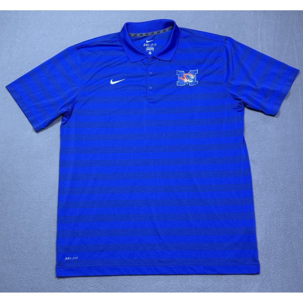 Nike Dri-FIT Monticello Tigers Polo Shirt Men's XL Blue Striped Team Coach